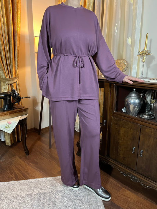 Modal Kumaş Bağcık Detaylı Takım (Mürdüm)