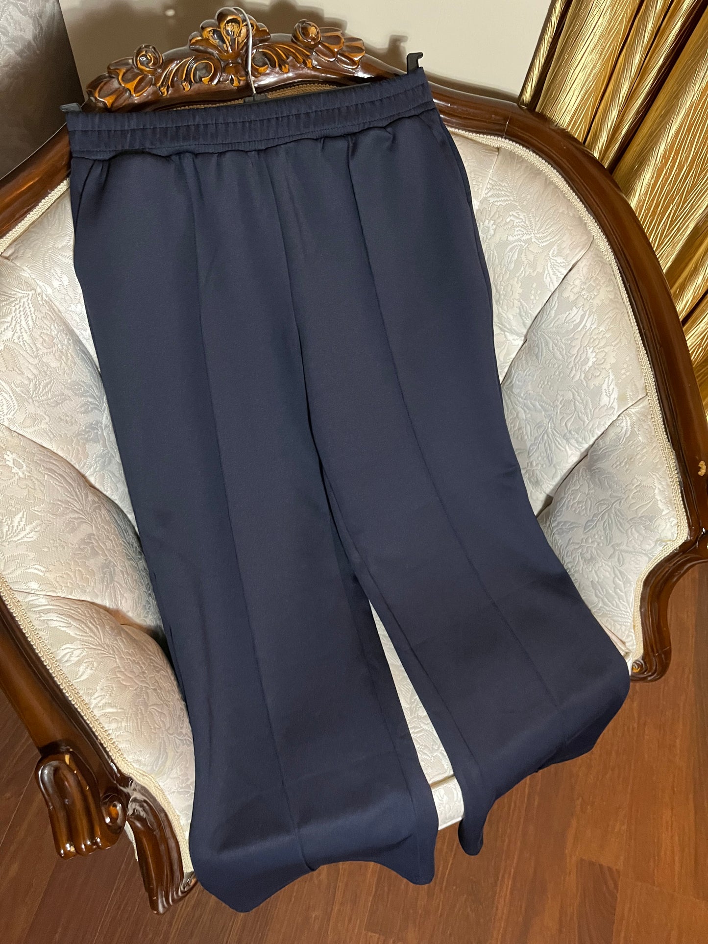 Dikiş İzli Bol Paça Scuba Pantolon (Lacivert)