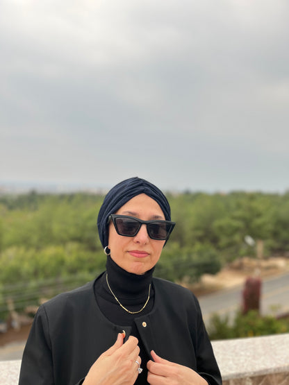 LACİVERT JAKARLI BÜZGÜLÜ BONE