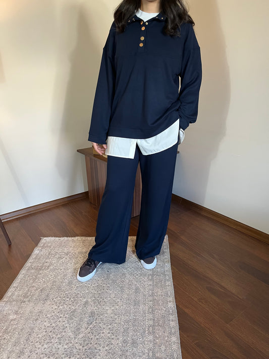 Modal Kumaş Gömlek Detaylı Takım (Lacivert)