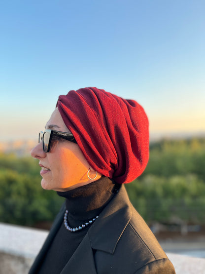 VİŞNE SİMLİ İNCE ÖRME TRİKO BÜZGÜLÜ BONE