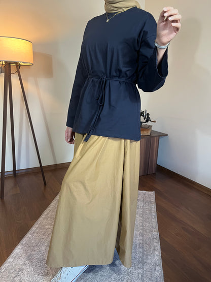 Bağcık detaylı penye bluz (Lacivert)