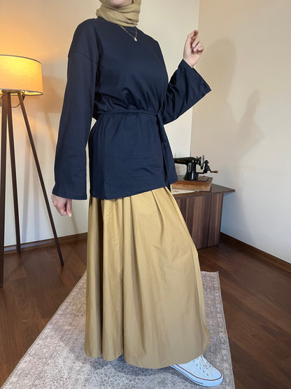 Bağcık detaylı penye bluz (Lacivert)