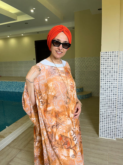 TURUNCU DESENLİ PAREO