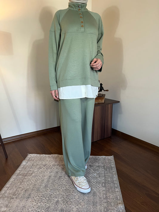 Modal Kumaş Gömlek Detaylı Takım (Adaçayı)