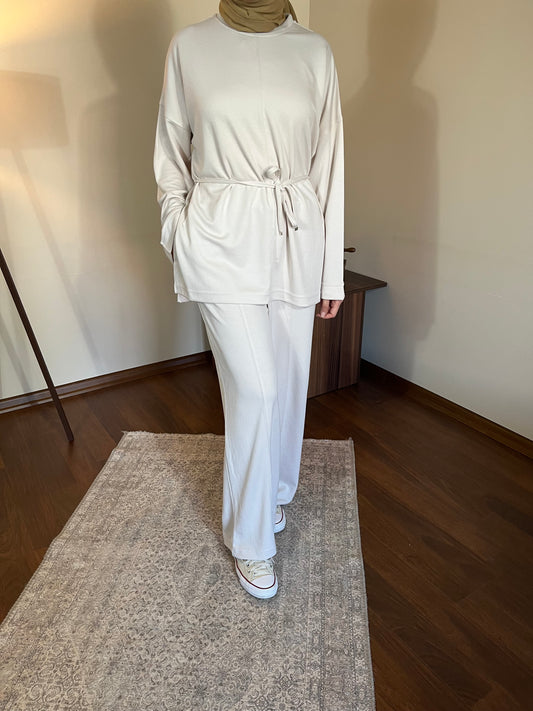 Modal Kumaş Bağcık Detaylı Takım (Taş Rengi)