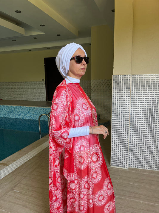 KIRMIZI BEYAZ DESENLİ PAREO