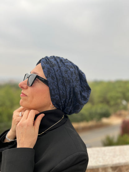 MAVİ DESENLİ JAKARLI BÜZGÜLÜ BONE